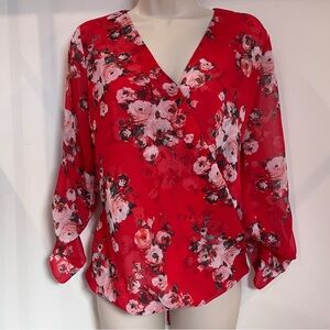 Kut from the Kloth Floral V-Neck Flowy Sheer Lightweight Boho Blouse Small